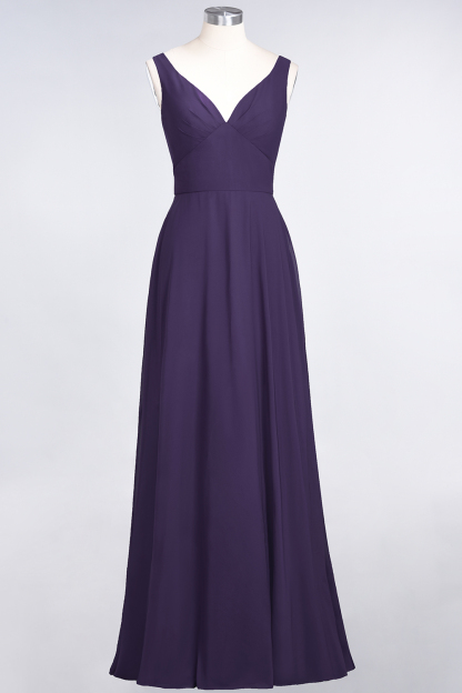 BMbridal Chic Chiffon V-Neck Straps Ruffle Affordable Bridesmaid Dresses with Open Back-BMbridal