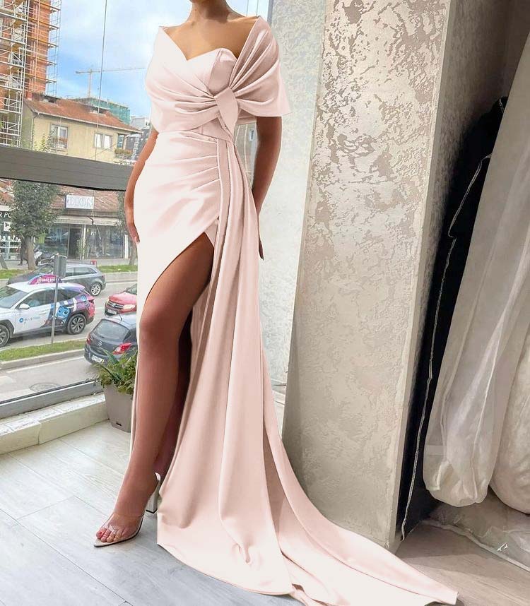 Gorgeous Dusty Sage Prom Dress High Split With Ruffles Pleated