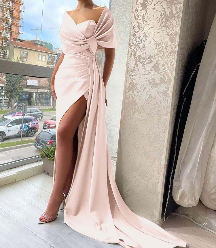 Gorgeous Dusty Sage Prom Dress High Split With Ruffles Pleated