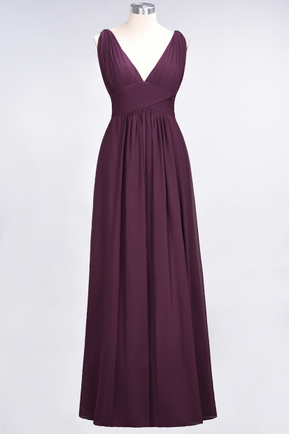 BMbridal Elegant V-Neck Burgundy Chiffon Affordable Bridesmaid Dress with Ruffle-BMbridal
