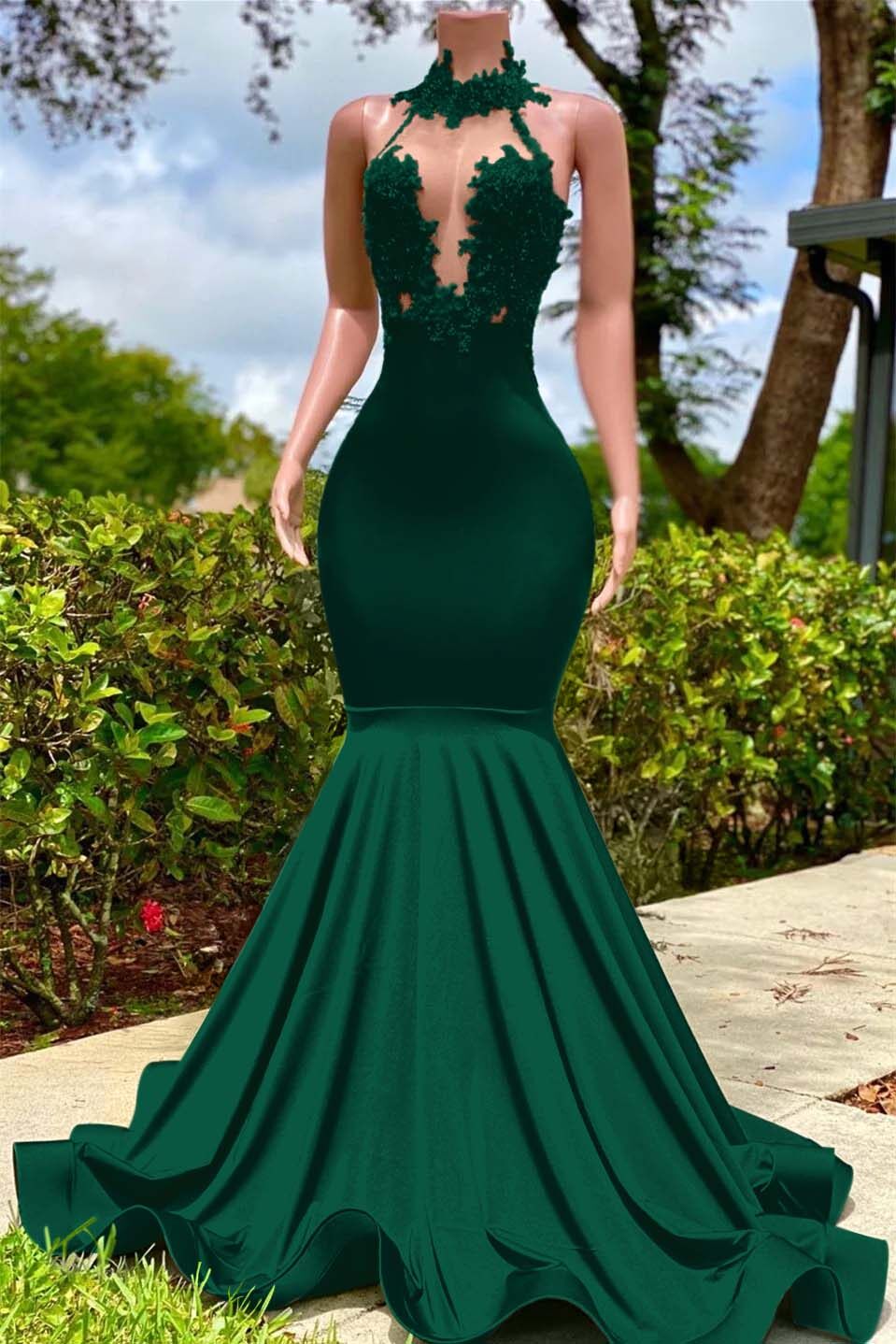 Halter Sleeveless Long Mermaid Prom Dress With Appliques Ruffles
