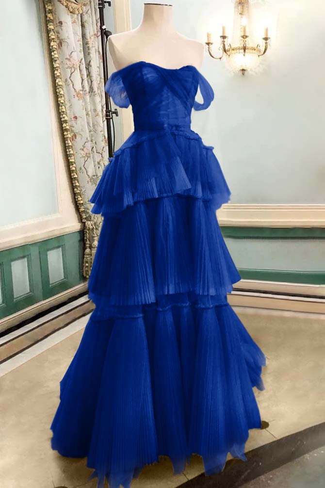 Strapless Off the Shoulder Sleeveless Long Prom Dress With Tulle