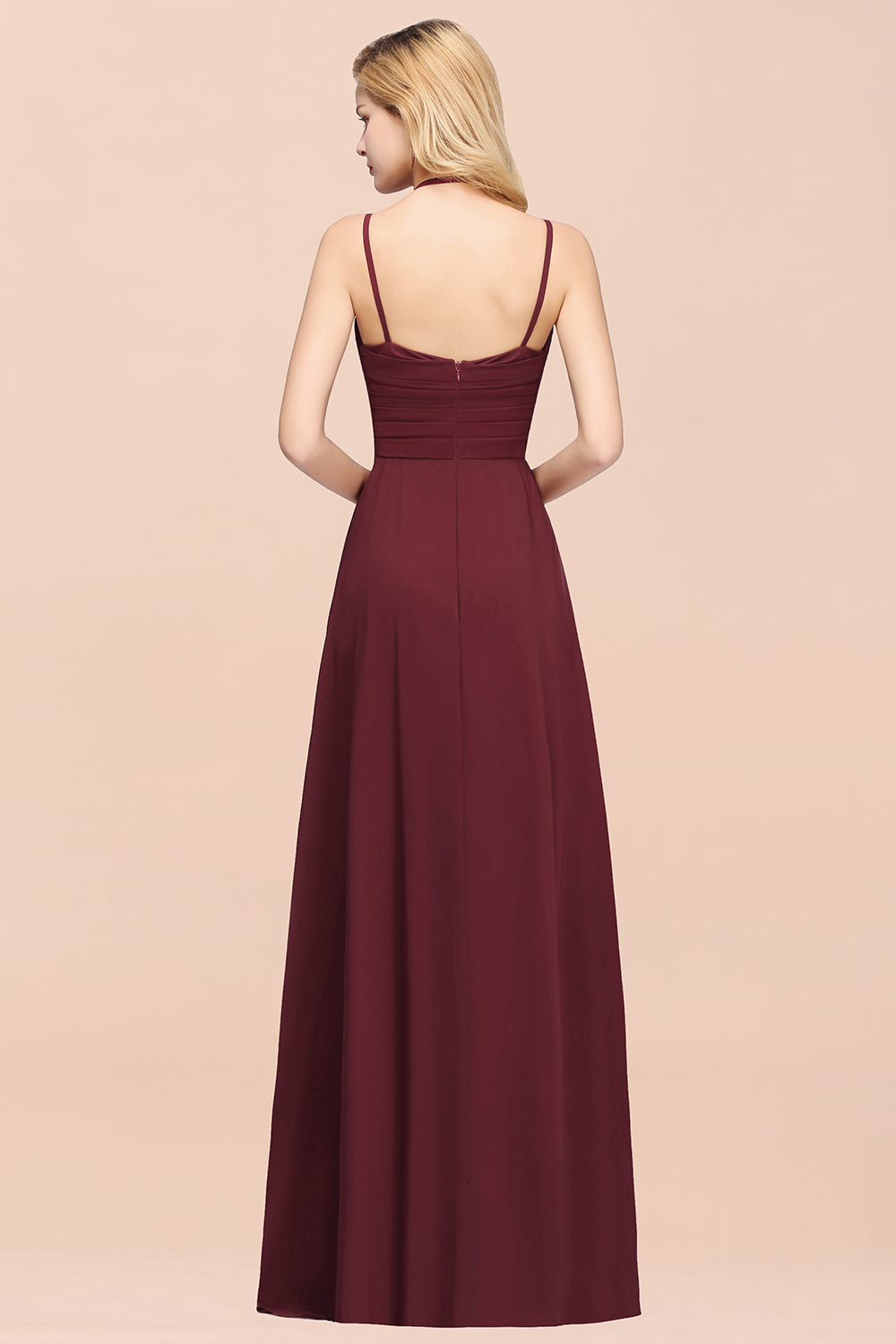 BMbridal Affordable Chiffon Burgundy Bridesmaid Dress With Spaghetti Straps-BMbridal