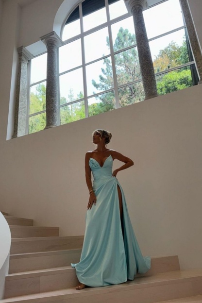Strapless Sleeveless Long Mermaid Prom Dress With Split Pleated