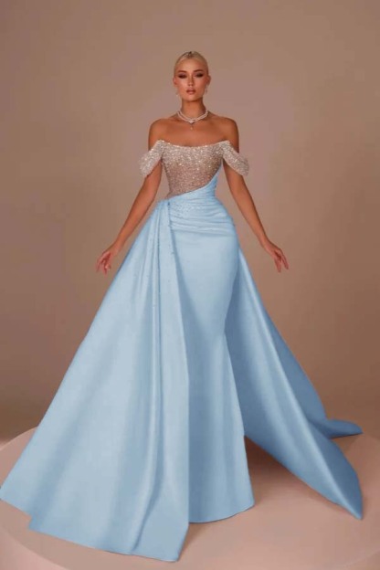 Off the Shoulder Strapless Mermaid Long Prom Dress With Sequins