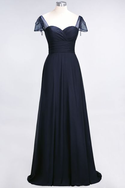 BMbridal Chic Chiffon Sweetheart Cap-Sleeves Ruffle Bridesmaid Dresses with Beadings-BMbridal