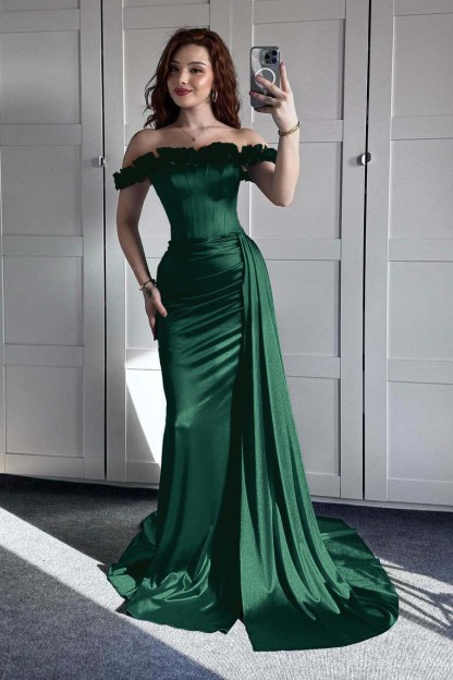 Off the Shoulder Sleeveless Mermaid Long Prom Dress With Ruffles