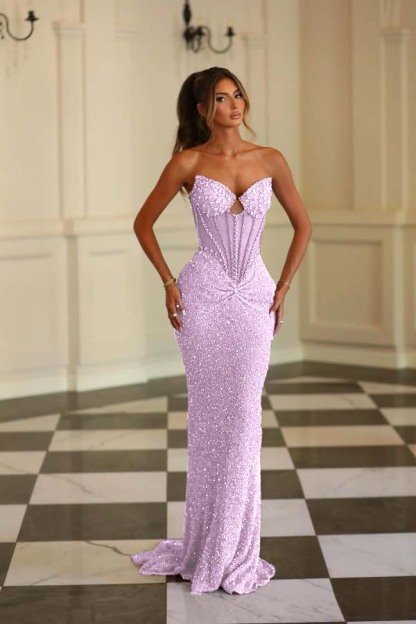 Chic Strapless Sleeveless Long Mermaid Prom Dress With Beading