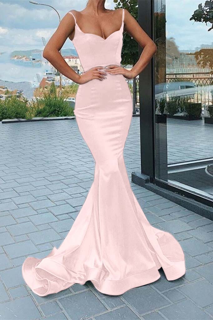 Chic Black Spaghetti Strap Sleeveless Long Mermaid Prom Dress With Pleated