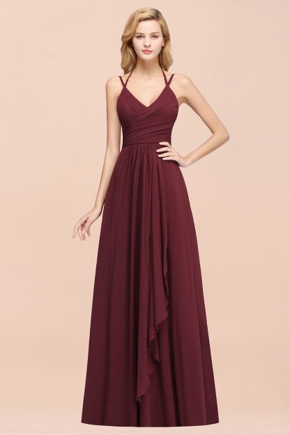 BMbridal Affordable Chiffon Burgundy Bridesmaid Dress With Spaghetti Straps-BMbridal