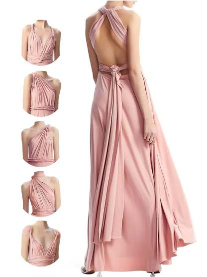 Convertible Floor-Length Sleeveless Bridesmaid Dress in A-Line/Princess Style