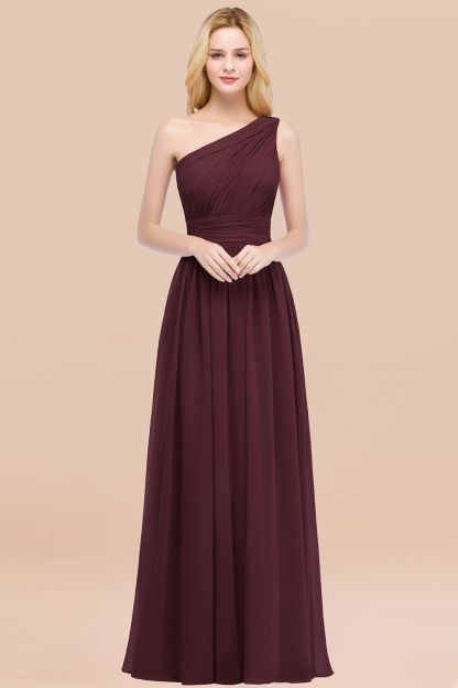 BMbridal Chic One-shoulder Sleeveless Burgundy Chiffon Bridesmaid Dresses Online-BMbridal