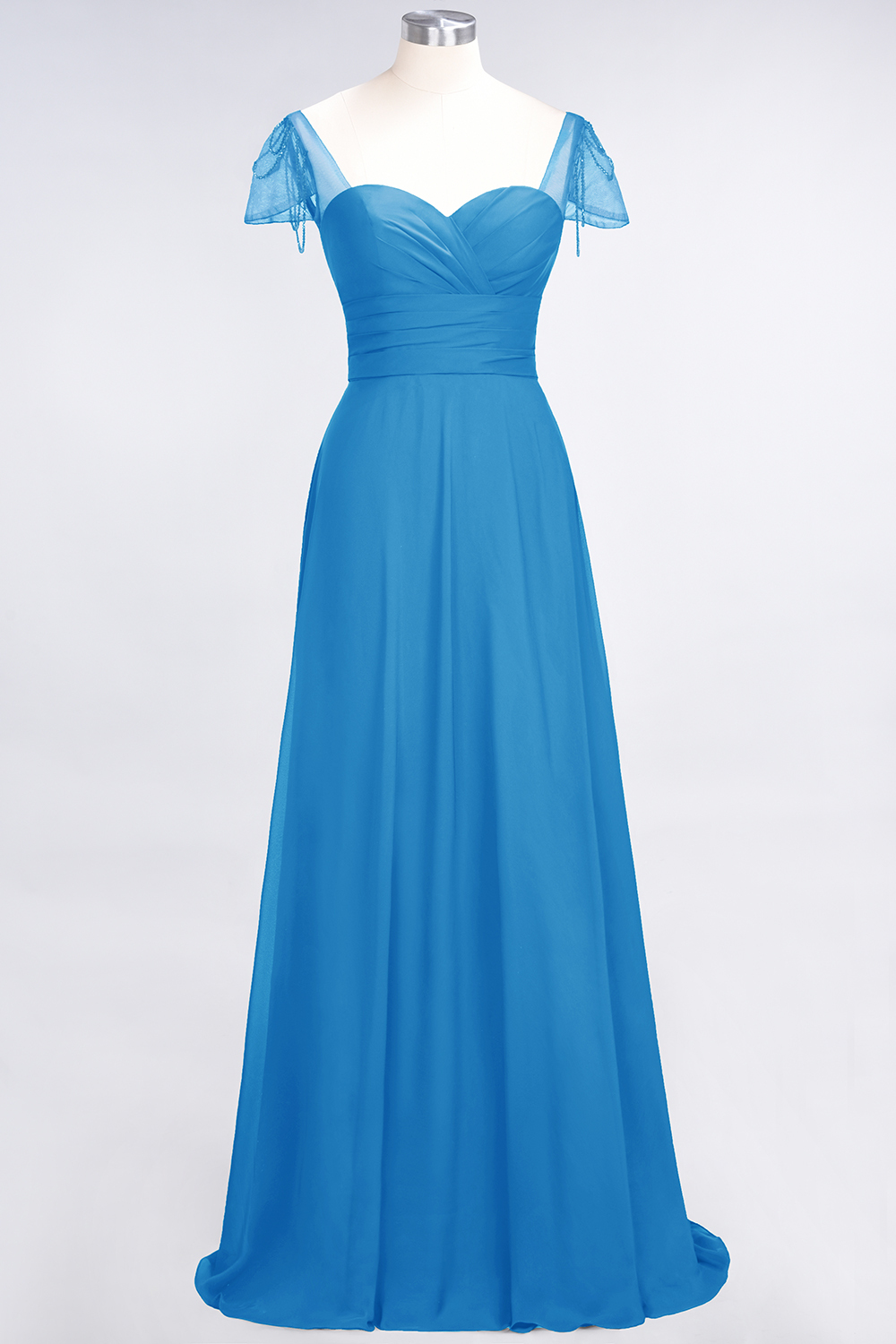 BMbridal Chic Chiffon Sweetheart Cap-Sleeves Ruffle Bridesmaid Dresses with Beadings-BMbridal