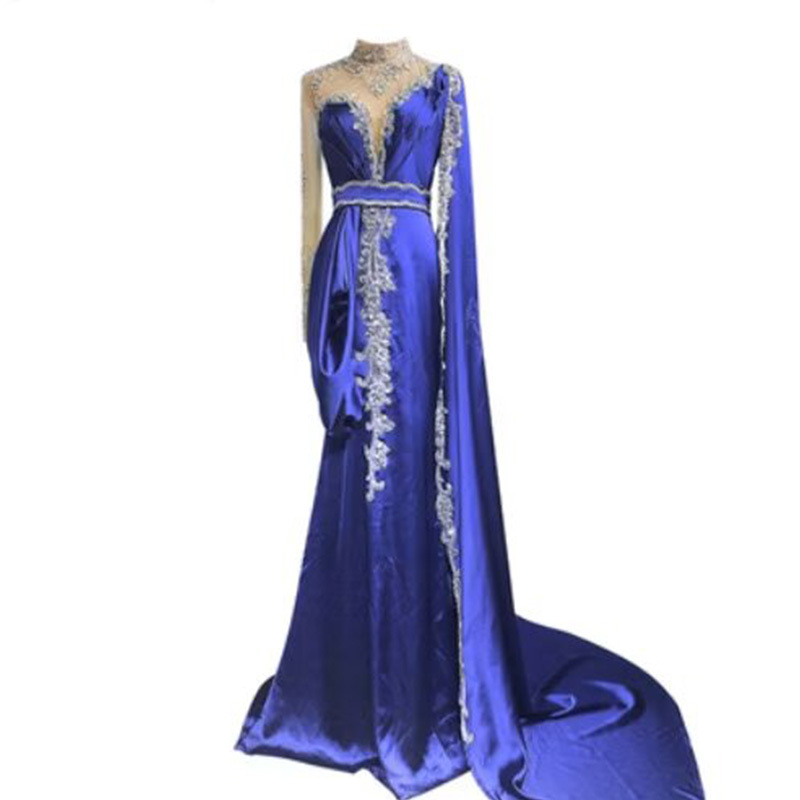 Shinning Yellow Bead Embroidery Mermaid Floor Length Prom Dress With Shawl