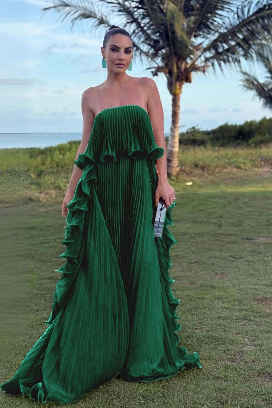 Charming Strapless Sleeveless Long Prom Dress With Pleated Ruffle