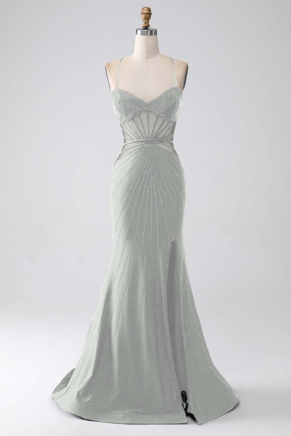 Spaghetti Strap Sleeveless Long Mermaid Prom Dress With Beading