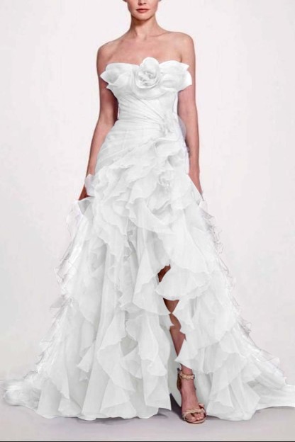 Strapless Sleeveless Long High Split Prom Dress With Pleated