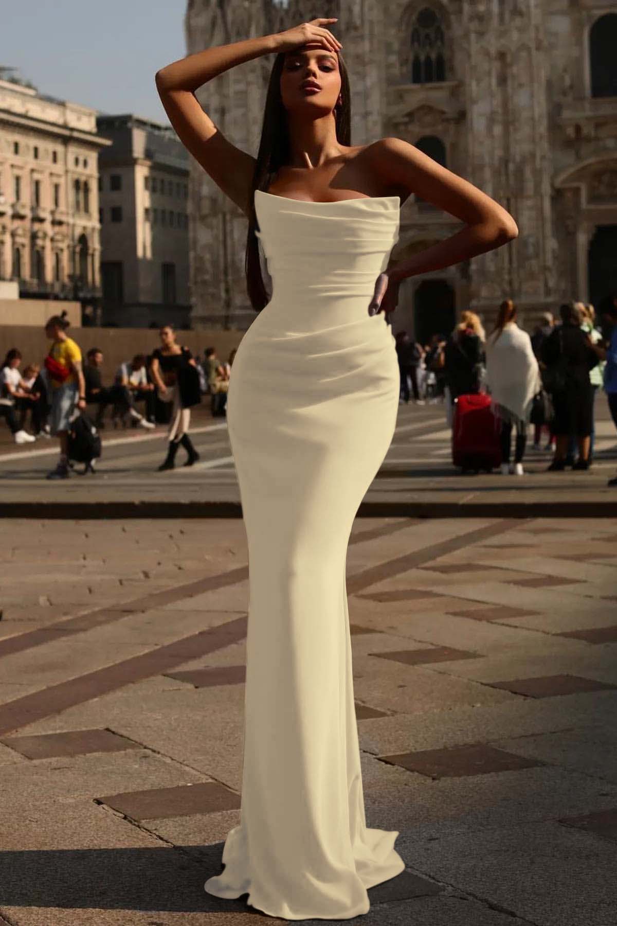 Sexy Strapless Prom Dress Red Sleeveless Pleated With Mermaid