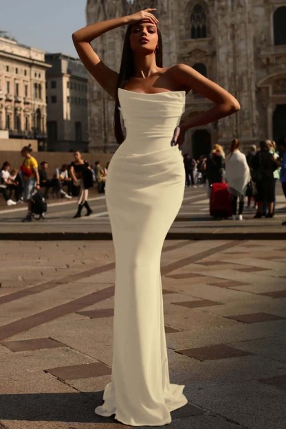 Sexy Strapless Prom Dress Red Sleeveless Pleated With Mermaid
