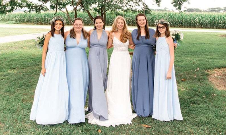 BMbridal Convertible Dusty Blue Spandex Bridesmaid Dress One Size-BMbridal