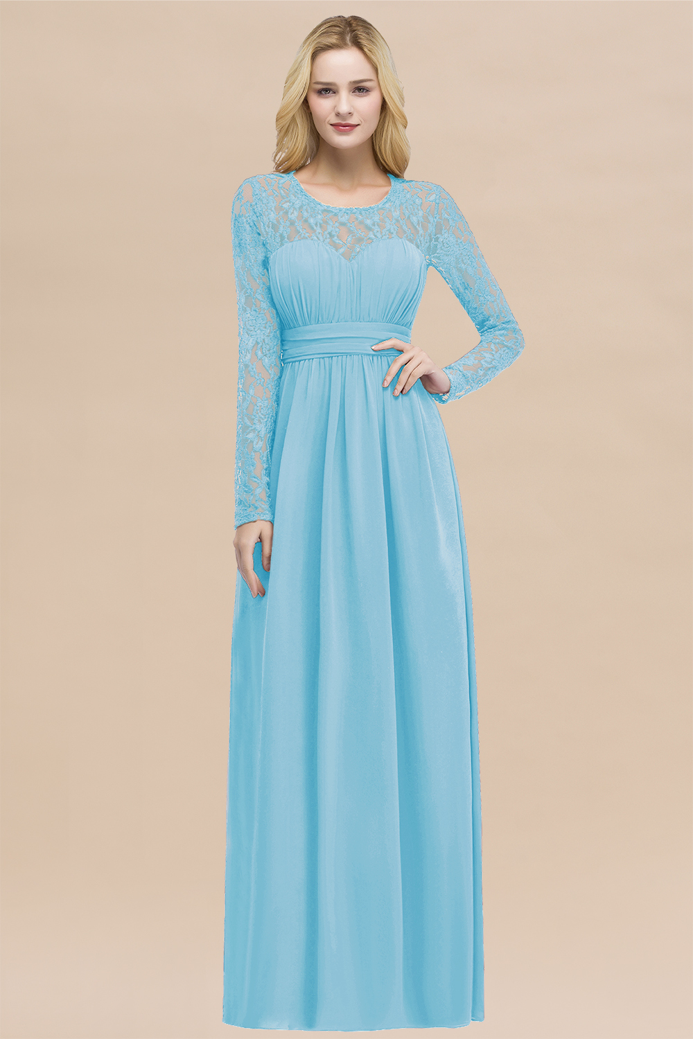 BMbridal Elegant Lace Burgundy Bridesmaid Dresses Online with Long Sleeves-BMbridal