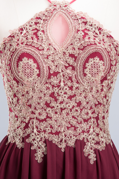 BMbridal Chic Spaghetti Straps Long Burgundy Backless Bridesmaid Dress with Appliques-BMbridal