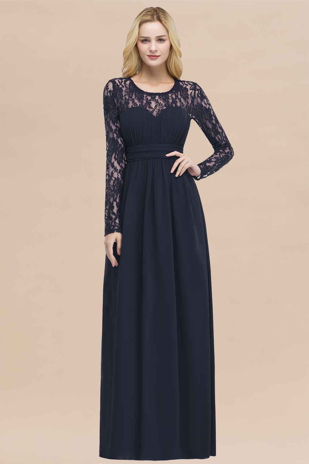BMbridal Elegant Lace Burgundy Bridesmaid Dresses Online with Long Sleeves-BMbridal