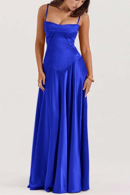 Spaghetti Strap Sleeveless Long Prom Dress With Pleated Ruffle