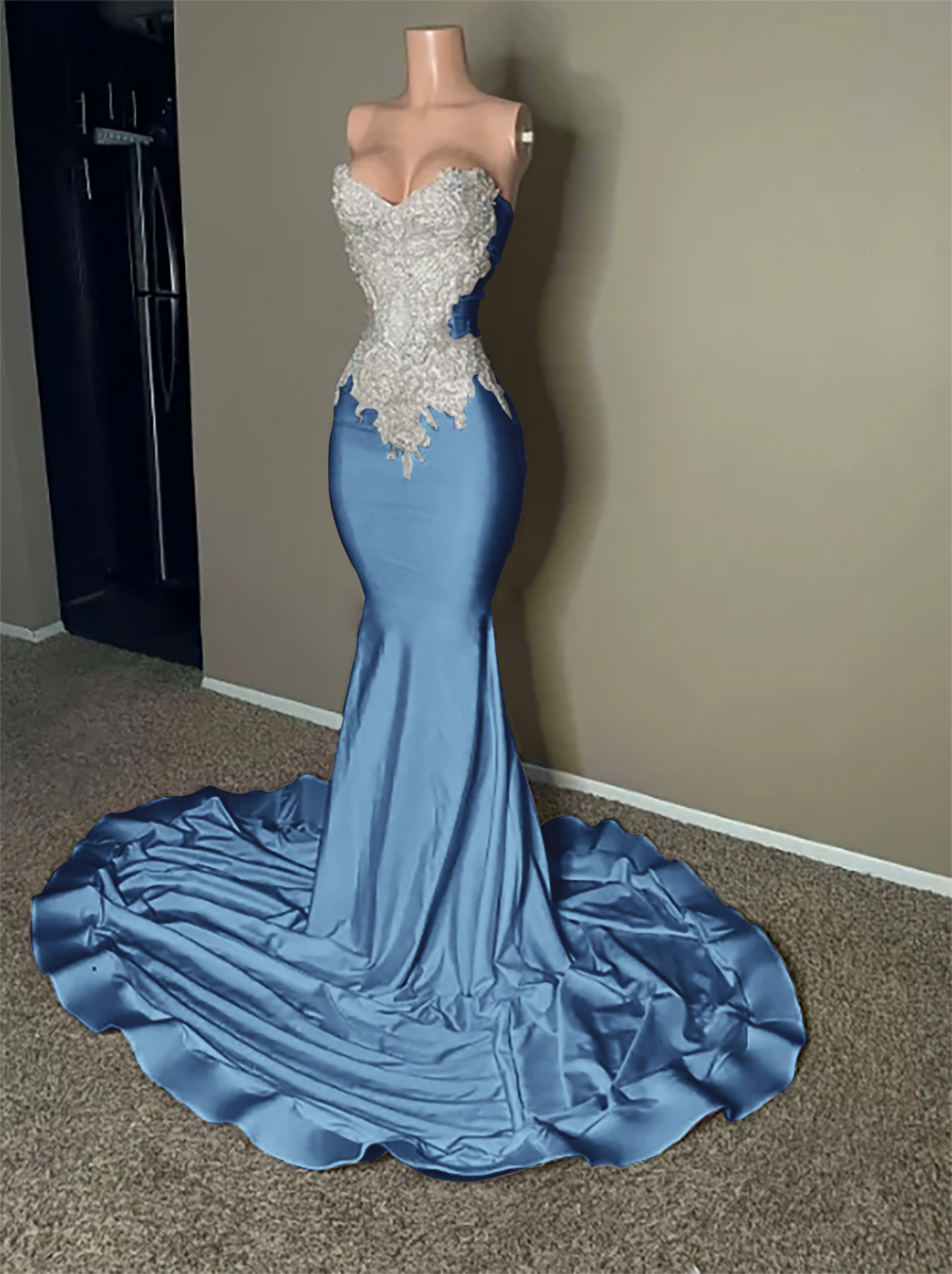 Stunning Pink Sleeveless Strapless Mermaid Long Prom Dress With Embroidery