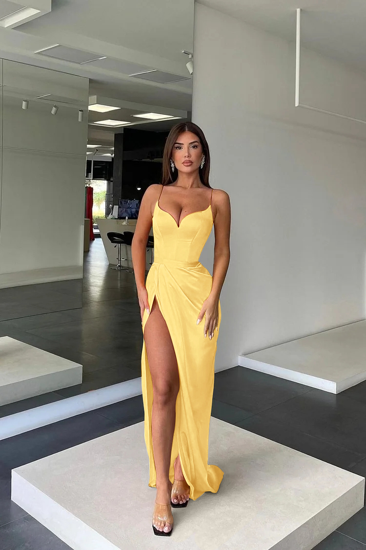 Orange Prom Dress Charmeuse Sleeveless Spaghetti Strap With Split