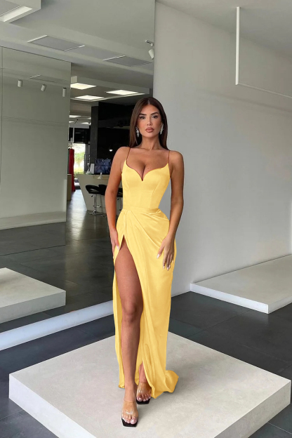 Orange Prom Dress Charmeuse Sleeveless Spaghetti Strap With Split