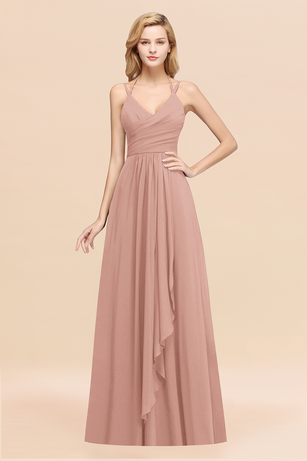 BMbridal Affordable Chiffon Burgundy Bridesmaid Dress With Spaghetti Straps-BMbridal