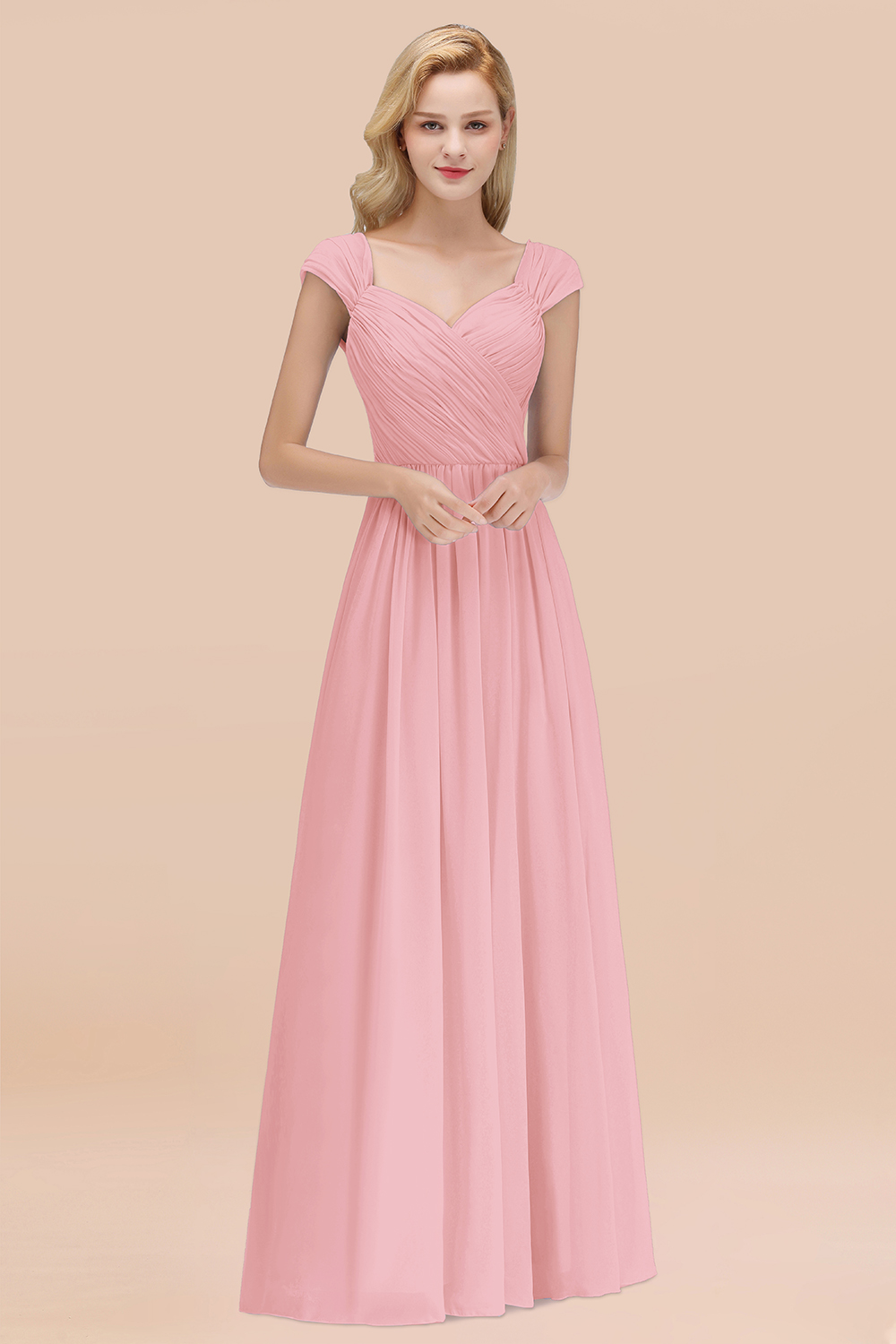 BMbridal Modest Chiffon Sweetheart Sleeveless Affordable Bridesmaid Dresses with Ruffles-BMbridal