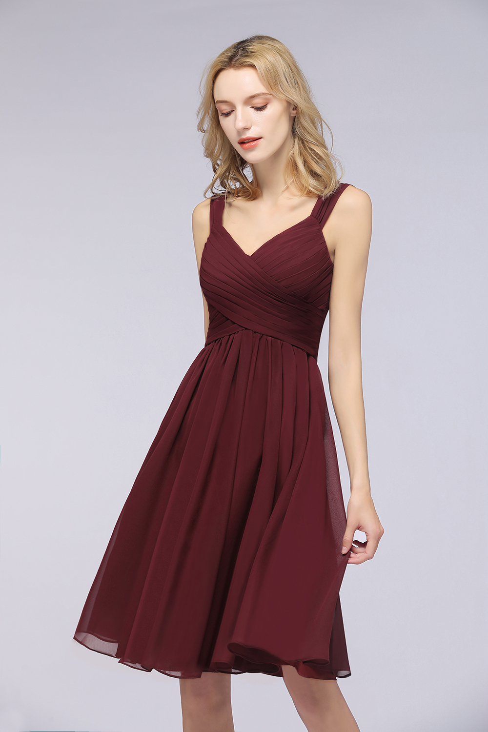 BMbridal Elegant Ruffle Straps Short Burgundy Bridesmaid Dresses Online-BMbridal