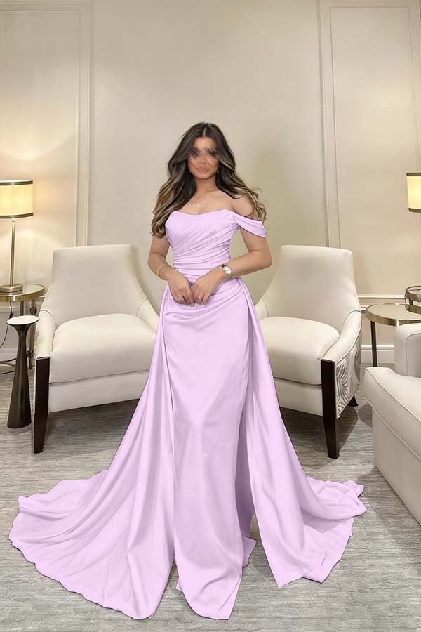 Off The Shoulder Sleeveless Long Mermaid Prom Dress With Pleated