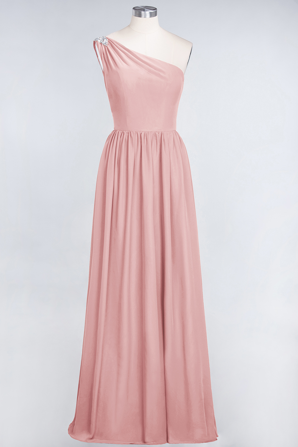 BMbridal Affordable Chiffon One-Shoulder Ruffle Bridesmaid Dress with Beadings-BMbridal