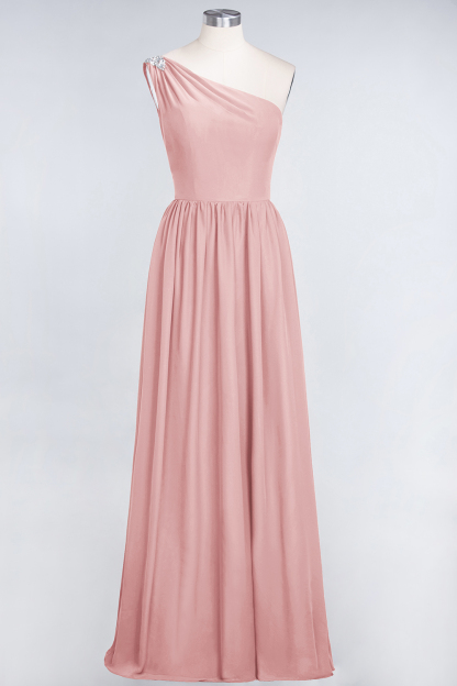 BMbridal Affordable Chiffon One-Shoulder Ruffle Bridesmaid Dress with Beadings-BMbridal