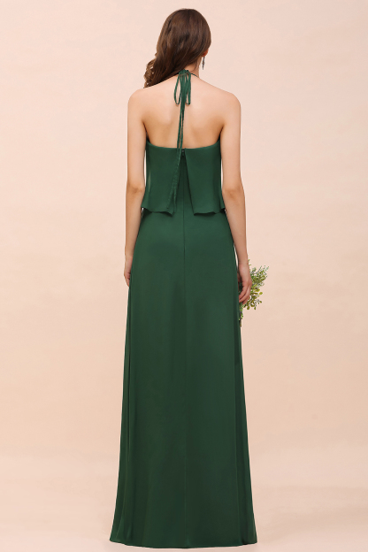 BMbridal Chic Halter Sweetheart Dark Green Chiffon Bridesmaid Dress-BMbridal