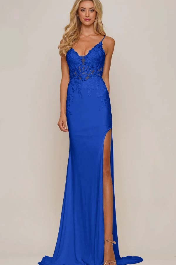 Spaghetti Strap Sleeveless Long Mermaid Prom Dress With Appliques
