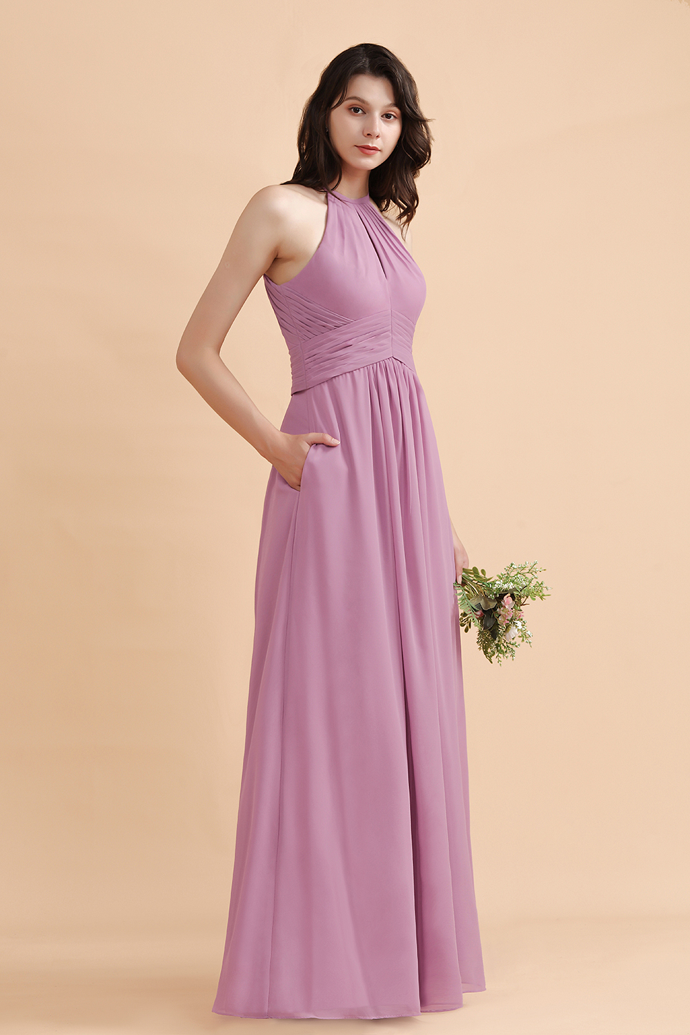 BMbridal Elegant Jewel Wisteria Chiffon Ruffles Bridesmaid Dress with Pockets On sale-BMbridal