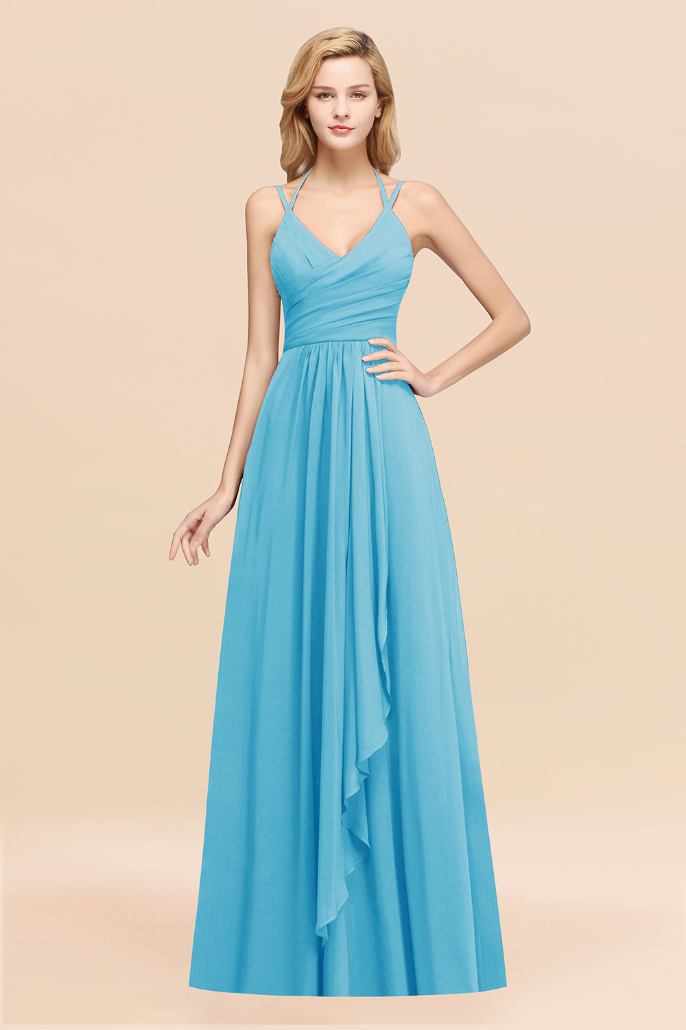 BMbridal Affordable Chiffon Burgundy Bridesmaid Dress With Spaghetti Straps-BMbridal