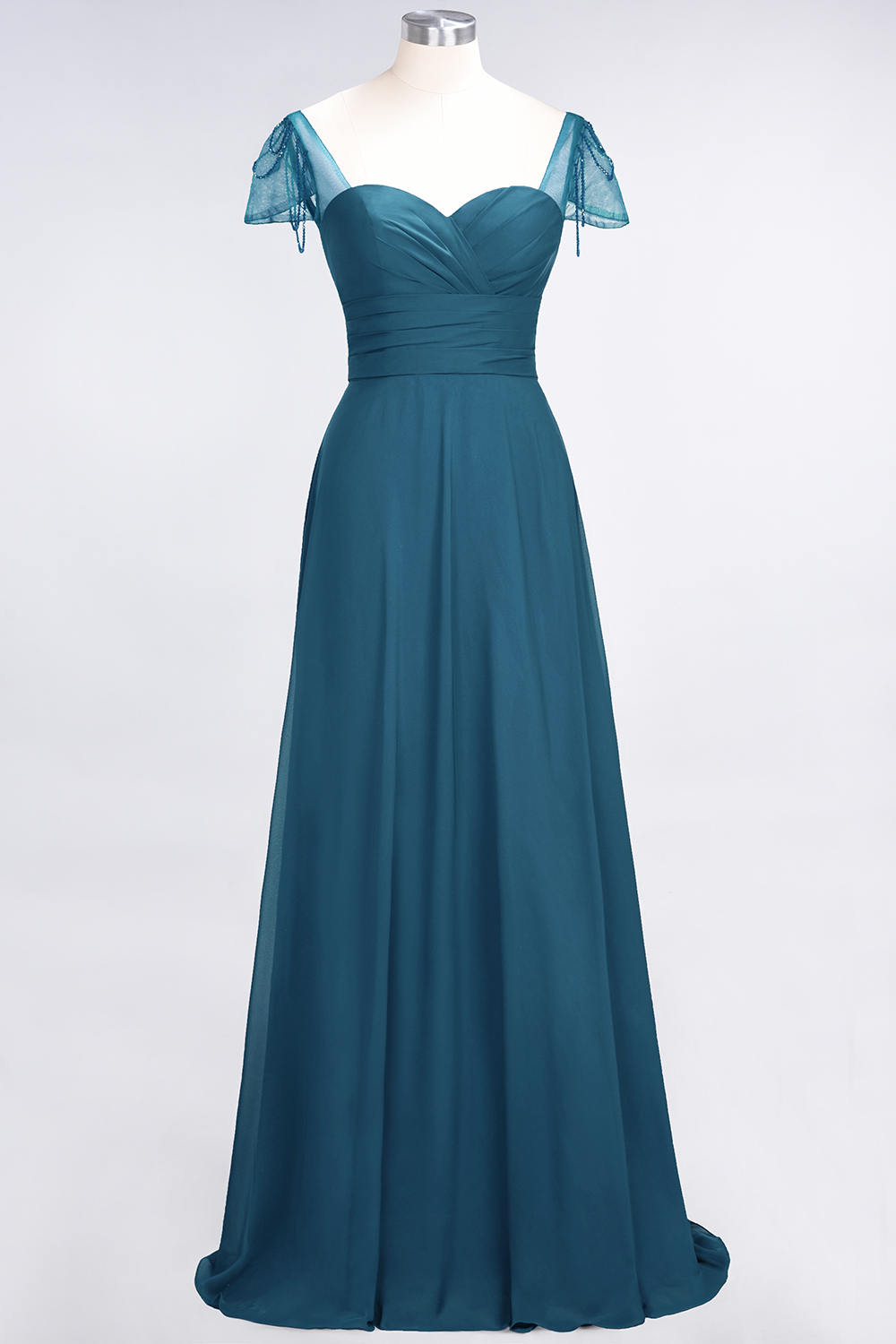 BMbridal Chic Chiffon Sweetheart Cap-Sleeves Ruffle Bridesmaid Dresses with Beadings-BMbridal