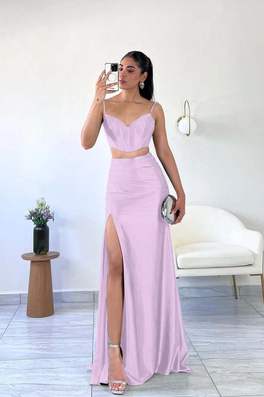 Spaghetti Strap Sleeveless Mermaid Long Prom Dress With Split