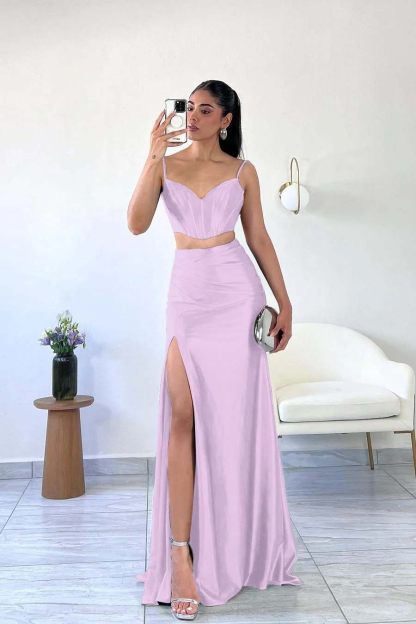 Spaghetti Strap Sleeveless Mermaid Long Prom Dress With Split