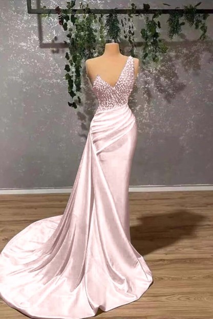 Ivory Elegant One Shoulder Sleeveless Prom Dress Mermaid Appliques With Ruffles