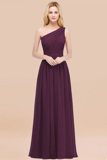 BMbridal Chic One-shoulder Sleeveless Burgundy Chiffon Bridesmaid Dresses Online-BMbridal