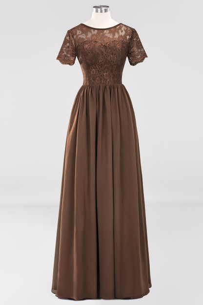 BMbridal Elegant Dark Navy Long Lace Bridesmaid Dresses with Short-Sleeves-BMbridal