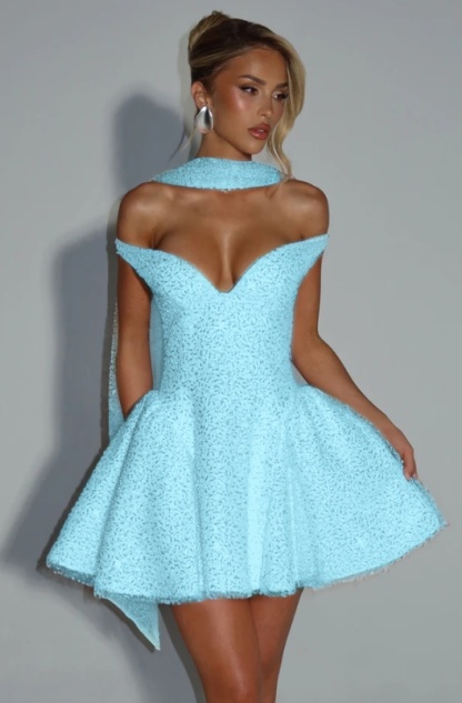 Off the Shoulder Sleeveless Short A Line Prom Dress With Sequin
