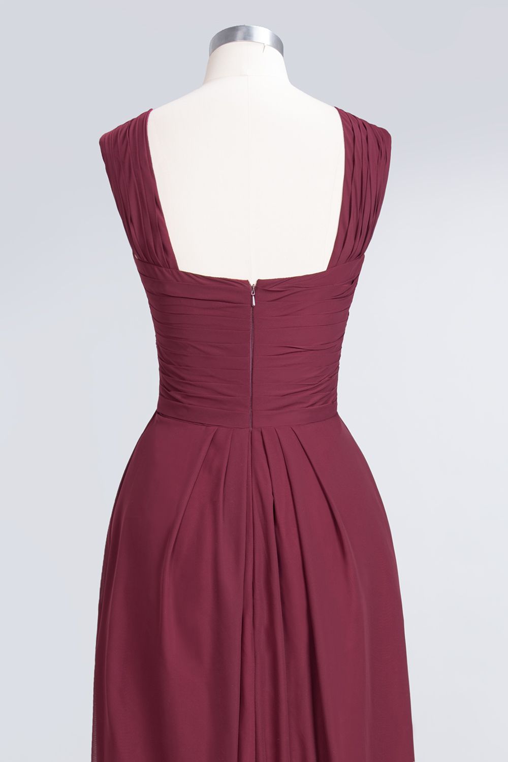 BMbridal Elegant Chiffon V-Neck Straps Crisscross Burgundy Bridesmaid Dress with Ruffle-BMbridal