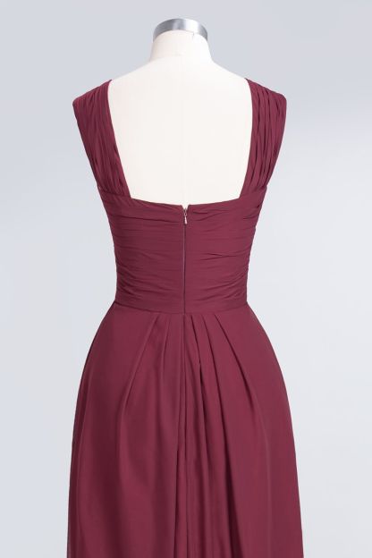 BMbridal Elegant Chiffon V-Neck Straps Crisscross Burgundy Bridesmaid Dress with Ruffle-BMbridal